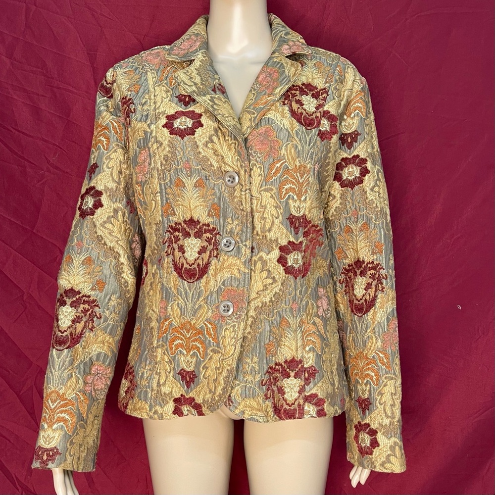 Vintage ELCC Floral Tapestry Blazer Carpet Jacket Size Large